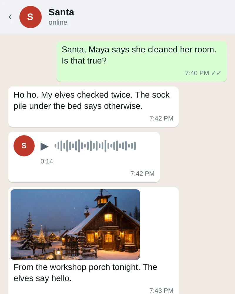 WhatsApp conversation with Santa in the Hi Santa app